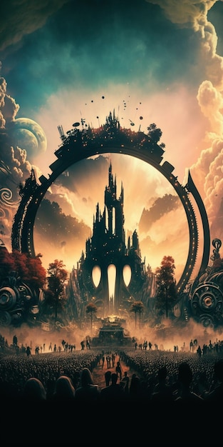 A picture taken from movie poster of large castle like structure generative ai