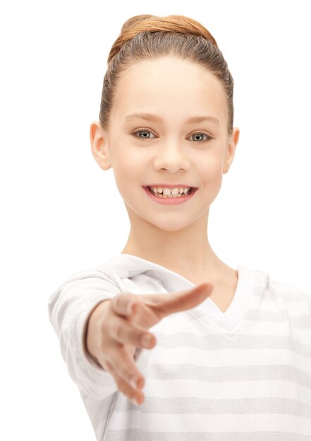 picture of teenage girl with an open hand ready for handshake