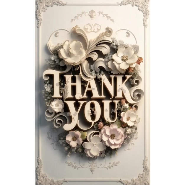 Photo a picture of a thank you card with a floral frame