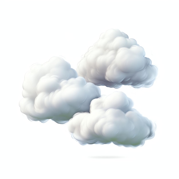 picture of the three separate fluffy flying clouds on a white background pixar style