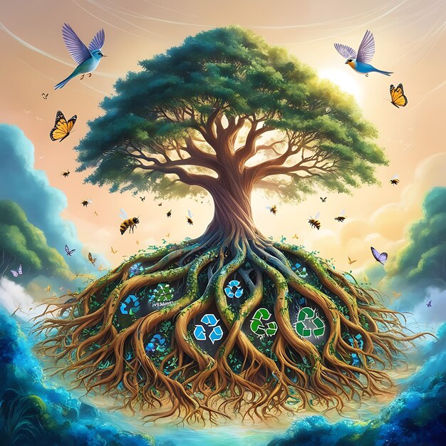 a picture of a tree with butterflies and butterflies