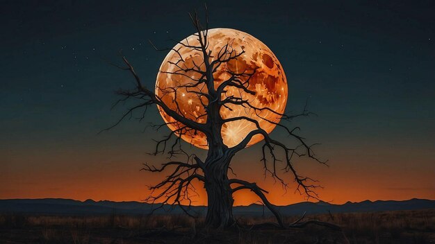 a picture of a tree with a full moon in the background