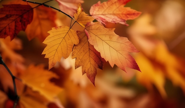 A picture of a tree with a red and yellow leaf that is from the fall season