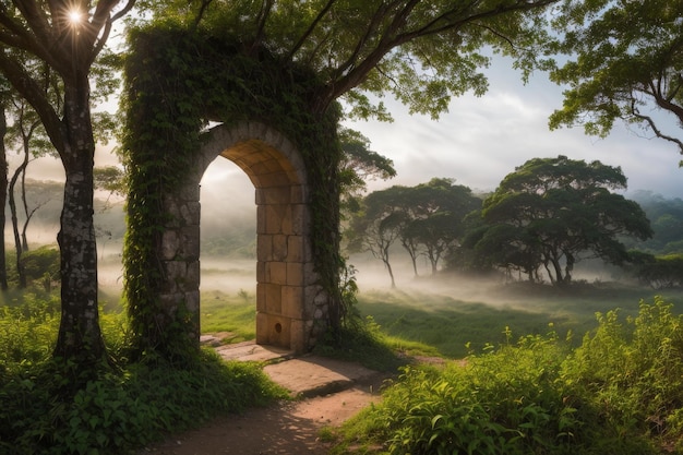 a picture of trees and a gate that says quot the word quot on it