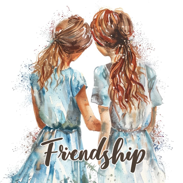 a picture of two girls with long hair and the words friendship friendship