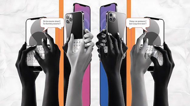 a picture of two hands holding up three different phones