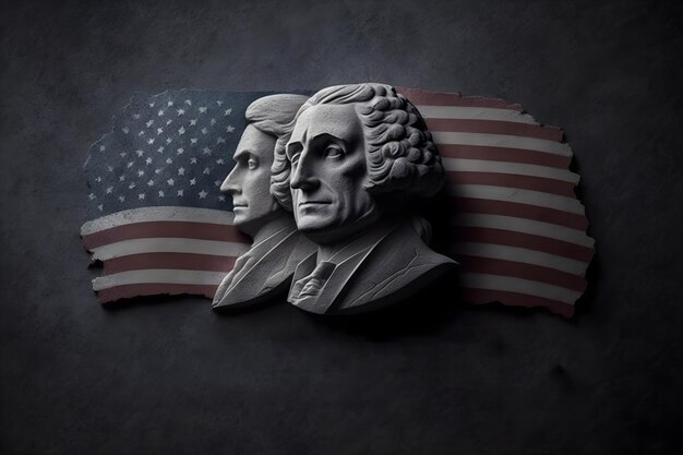 A picture of two heads with the american flag behind them.