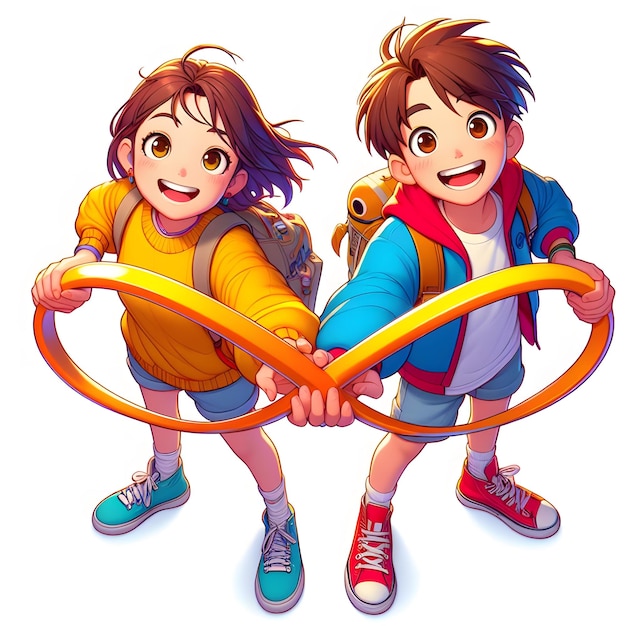 a picture of two kids holding infinity colored ring