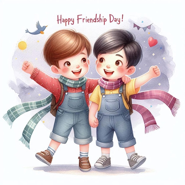 a picture of two kids with a happy friendship day poster