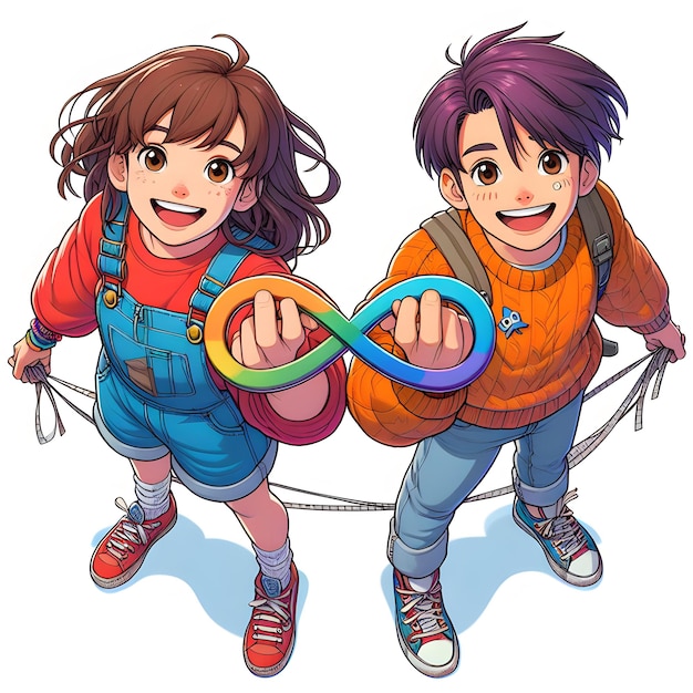 a picture of two kids with a infinity colored ring