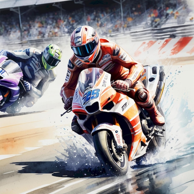 Photo a picture of two people racing motorcycles with the words quot the race quot on the side