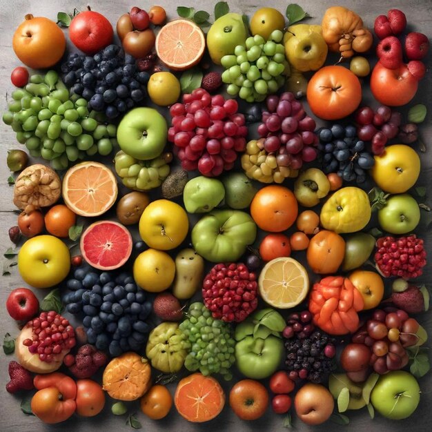 a picture of a variety of fruits including one that saysthe word fruit