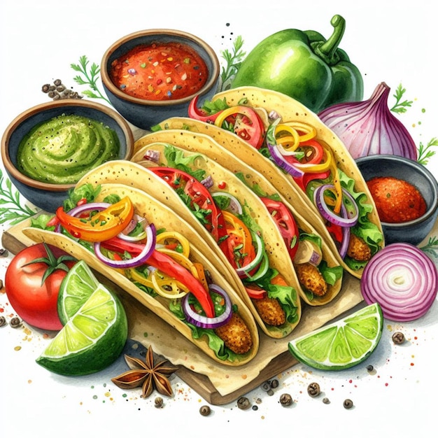 a picture of a variety of tacos and peppers