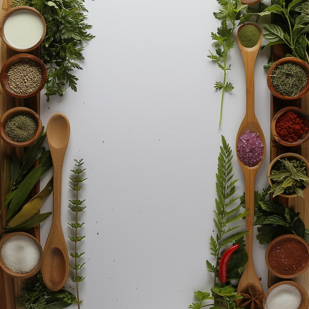 Photo a picture of various spices and herbs on a white background