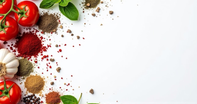 Photo a picture of various spices and herbs on a white background