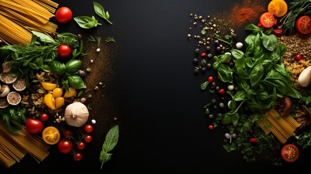 Photo a picture of vegetables and fruits on a black background