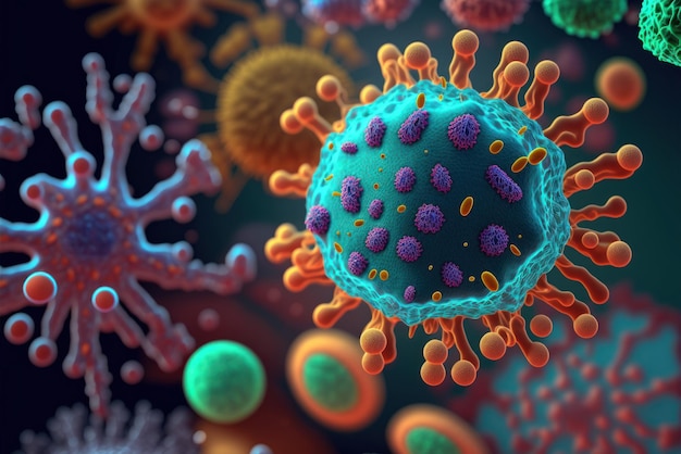 A picture of a virus with the word virus on it