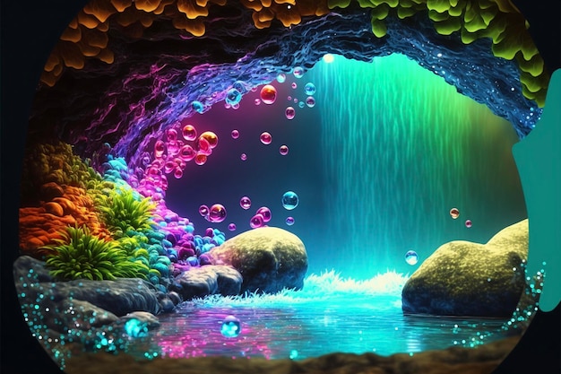 Picture of a waterfall with bubbles coming out of it generative ai