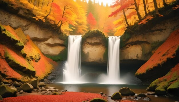 a picture of a waterfall with a waterfall in the background