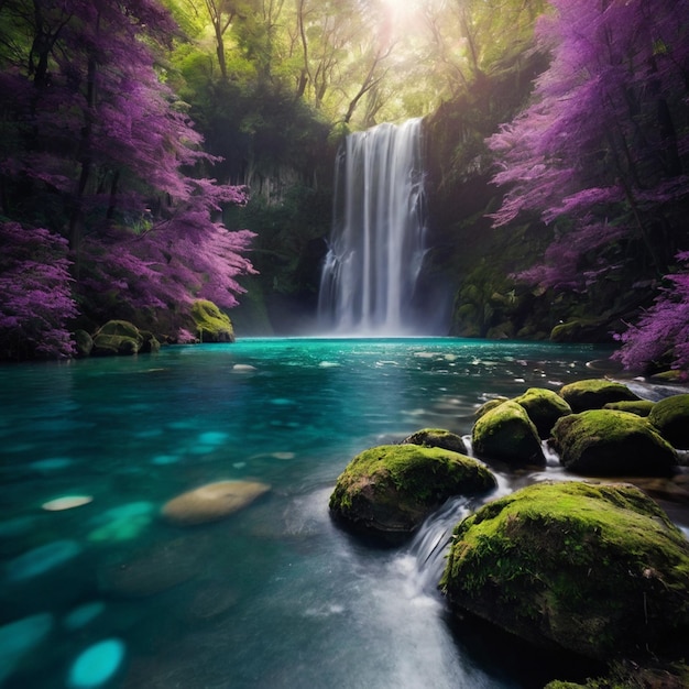 a picture of a waterfall with a waterfall in the background