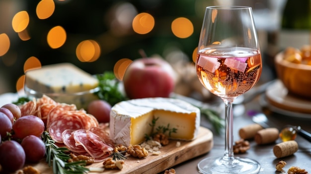 A picture of a wine glass and cheese on a romantic table endorsing restaurants