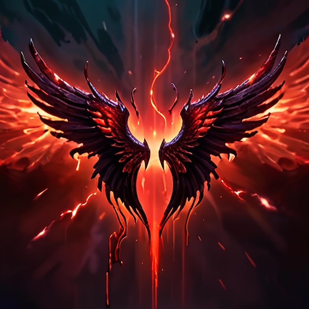 a picture of a wings with a lightning bolt in the background