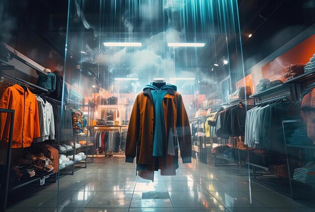 a picture with blurred clothing at a store in the style of expansive spaces