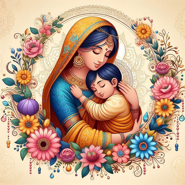 a picture of a woman and child with flowers and a woman holding a baby