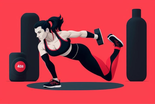 Photo a picture of a woman doing push ups with the words  gym  on the red background