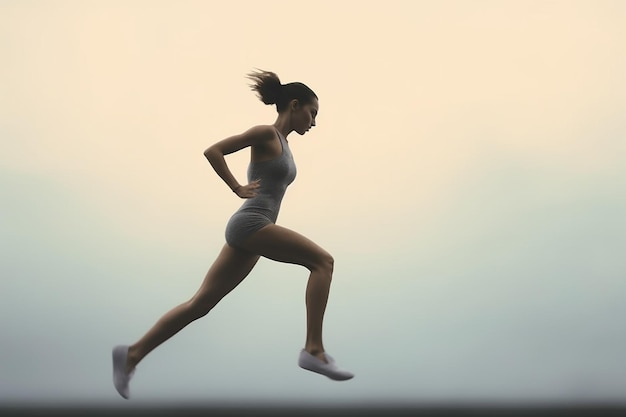 a picture of a woman running with a sun behind her