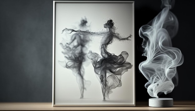 a picture of a woman and a vase with smoke in it