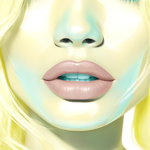 a picture of a woman with a pink lip and a yellow lip.