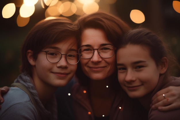 A picture of you and your siblings with your mother bokeh Generative AI