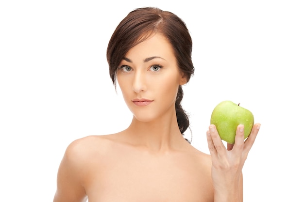 picture of young beautiful woman with green apple