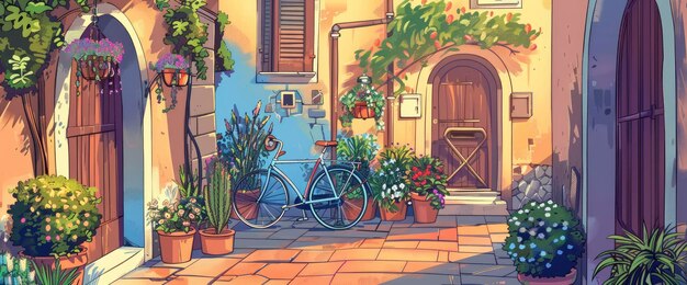 A Picturesque Alleyway In Florence Cartoon style