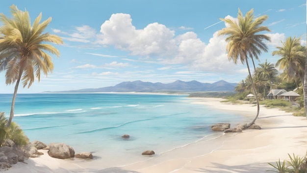 A picturesque beach with crystalclear waters and white sand illustration