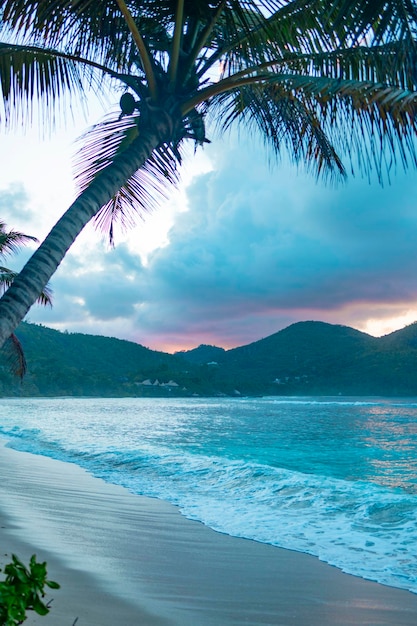 picturesque bright sunset landscape beach in Seychelles nanure background