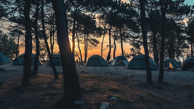 Photo a picturesque camping site in nature with tents