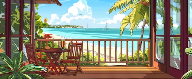 A Picturesque Caribbean Cottage Setting Cartoon style