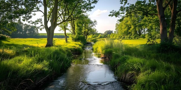 Photo picturesque ditch in friesland netherlands near harich village in gaasterland region concept nature photography european landscapes rural scenery dutch countryside village life