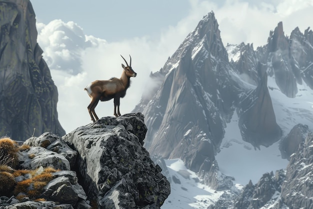 Photo a picturesque image of a chamois standing on a rocky ledge in the alps