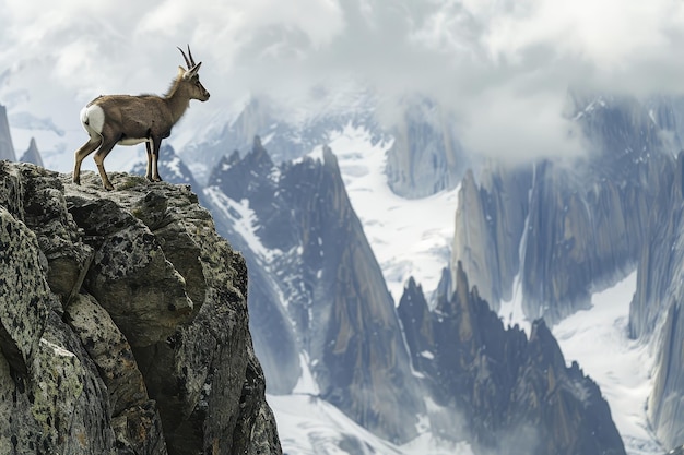 Photo a picturesque image of a chamois standing on a rocky ledge in the alps