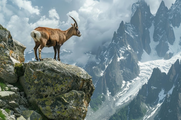 Photo a picturesque image of a chamois standing on a rocky ledge in the alps