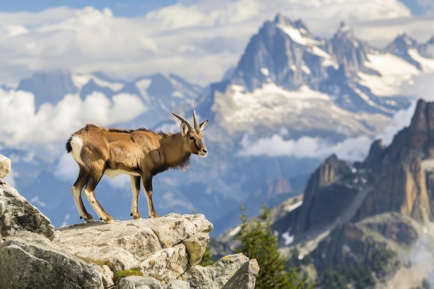 Photo a picturesque image of a chamois standing on a rocky ledge in the alps