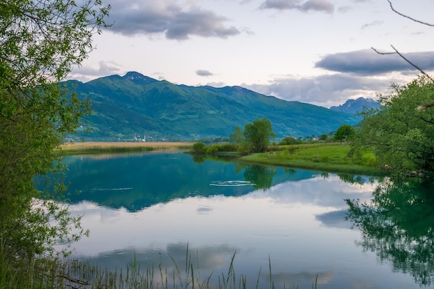 Picturesque Lake Plav in the mountains of Montenegro