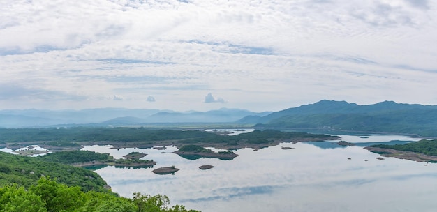 A picturesque lake with clear water in the mountains