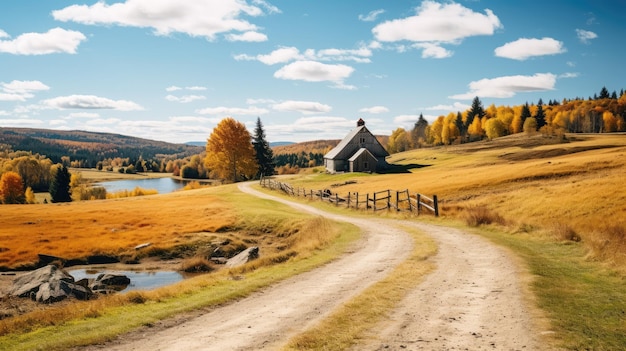 A picturesque landscape photograph of a tranquil countryside