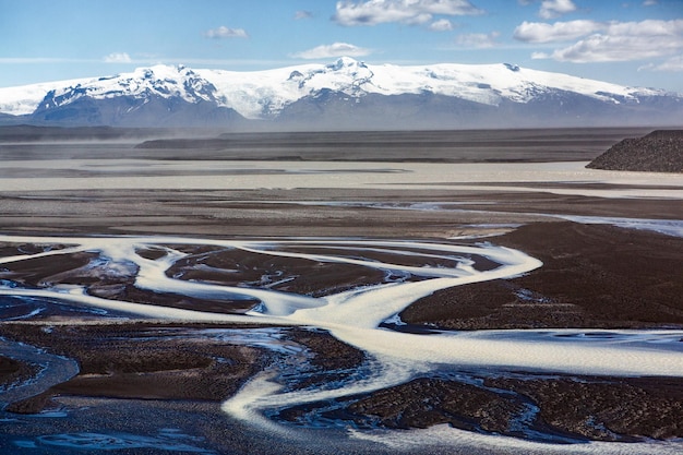 Picturesque landscape with green nature in Iceland during summer.