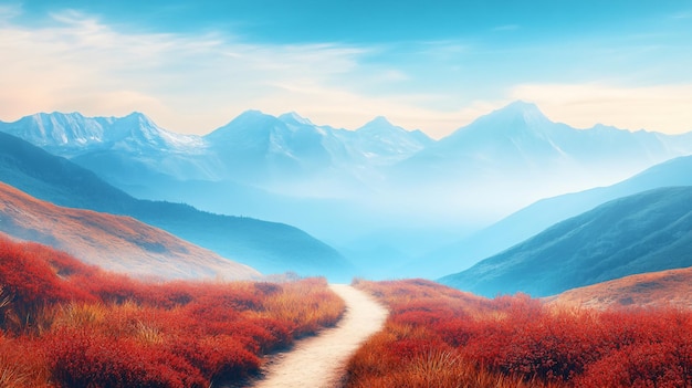 Picturesque Landscape with Pathway in Mountains