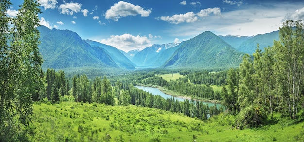 Picturesque mountain valley on a sunny summer day panoramic view